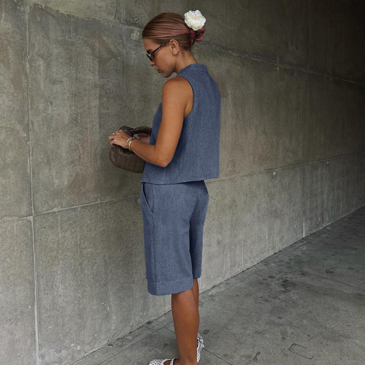 Blue Sleeveless Vest Set