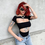 Women's Short Sleeve Cutout Slim Jumpsuit