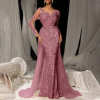 Embroidered Lace Sequin Long-Sleeve Bodycon Maxi Dress