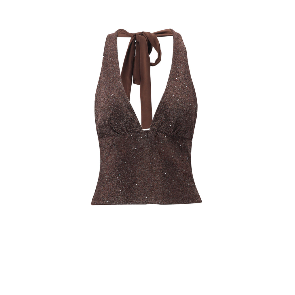 Women's Women Clothing Autumn Party Low Cut Halter Backless Sexy Slim Fit All Match Vest Top