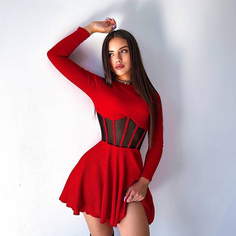 Sheer Mesh Boning Corset Mini Dress