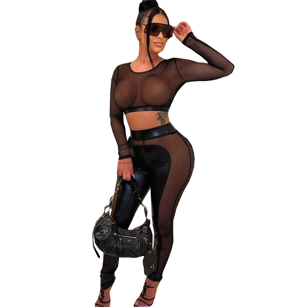 Wind Vane Spring Solid Color Mesh Stitching See Through Set