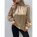 Women's Satin Puff Sleeve Long Sleeve Top