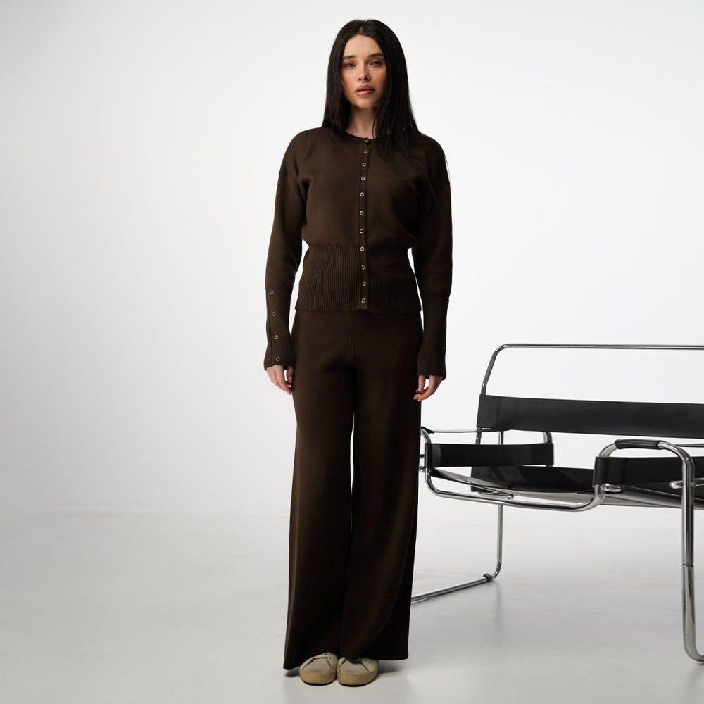 Knit Cardigan & Bootcut Pants Set