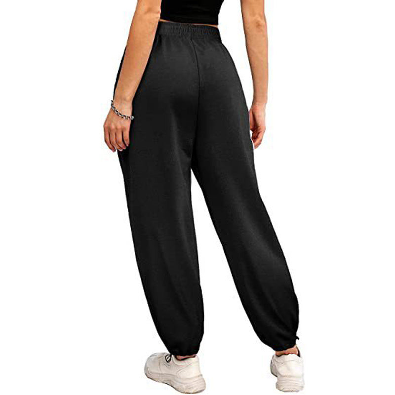 Loose Sports Drawstring Wide Leg Ankle Banded Pants Women Plus Size