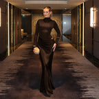 Mock-Neck Long-Sleeve Cutout Bodycon Maxi Dress