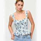 Summer White Bottom Blue Floral Strap Lace Lace Backless