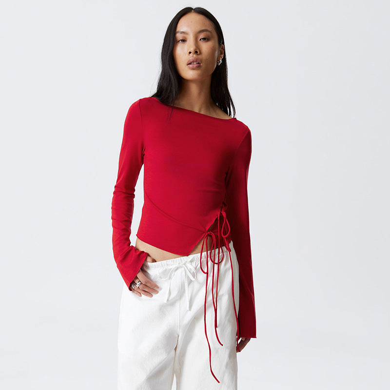 Women's Asymmetric Tie Detail Long Sleeve Top