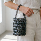 Women's Gray Black Acrylic Beaded Handbag