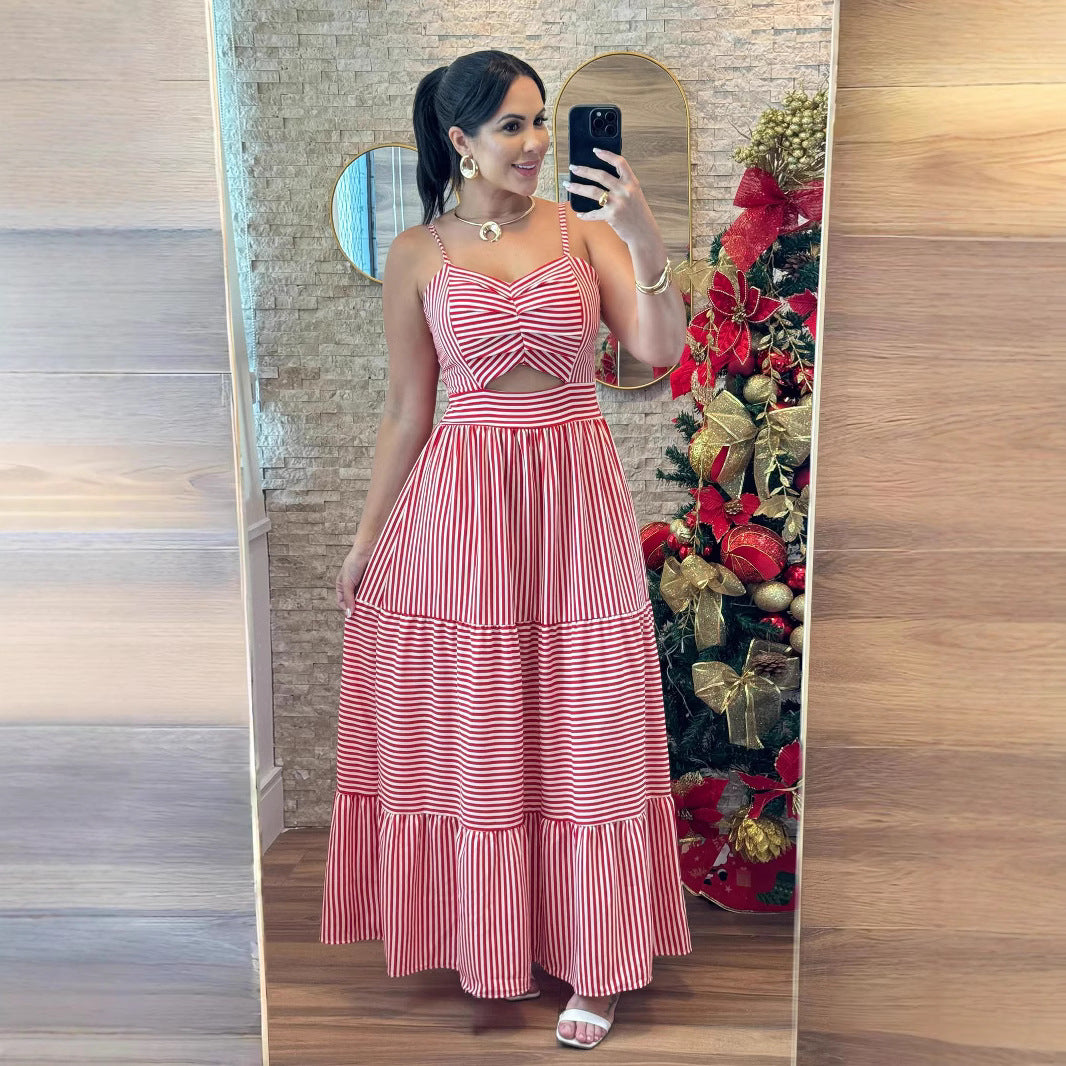 Striped Spaghetti-Strap Dress