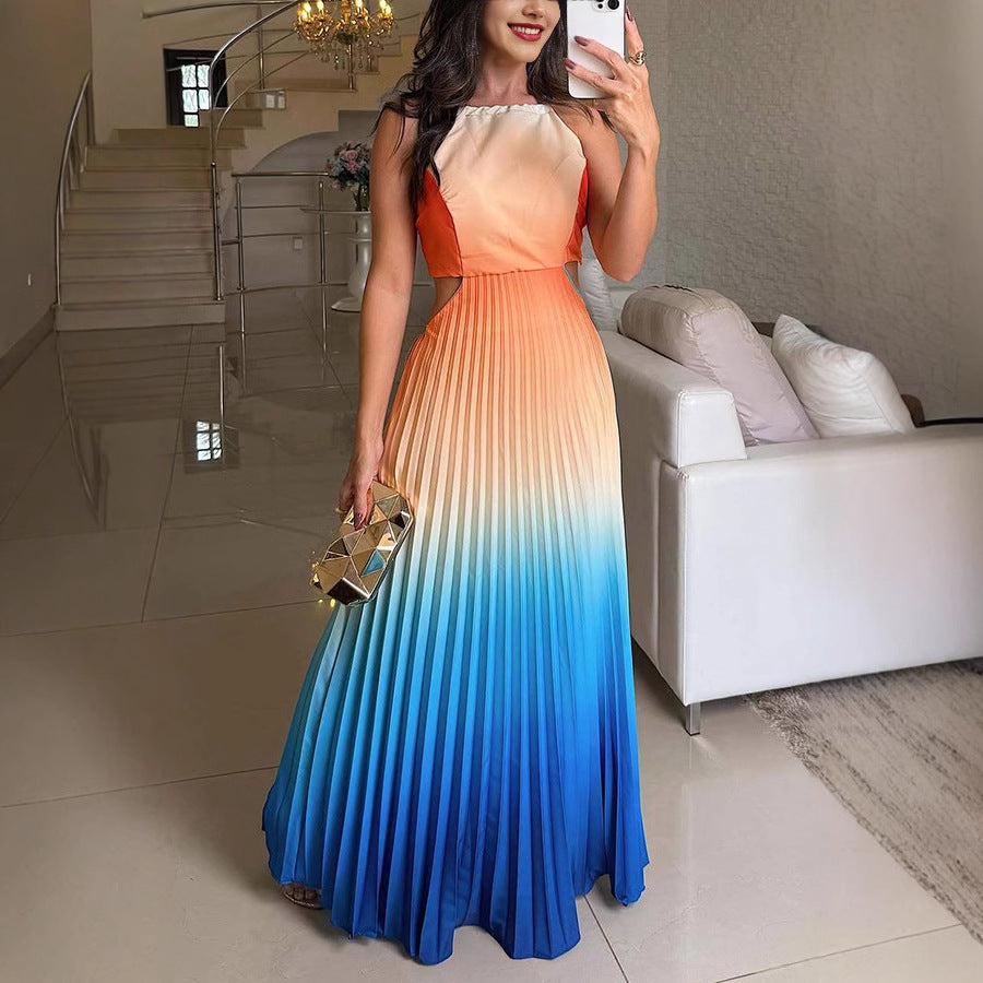 Women's Backless Pleated Dress
