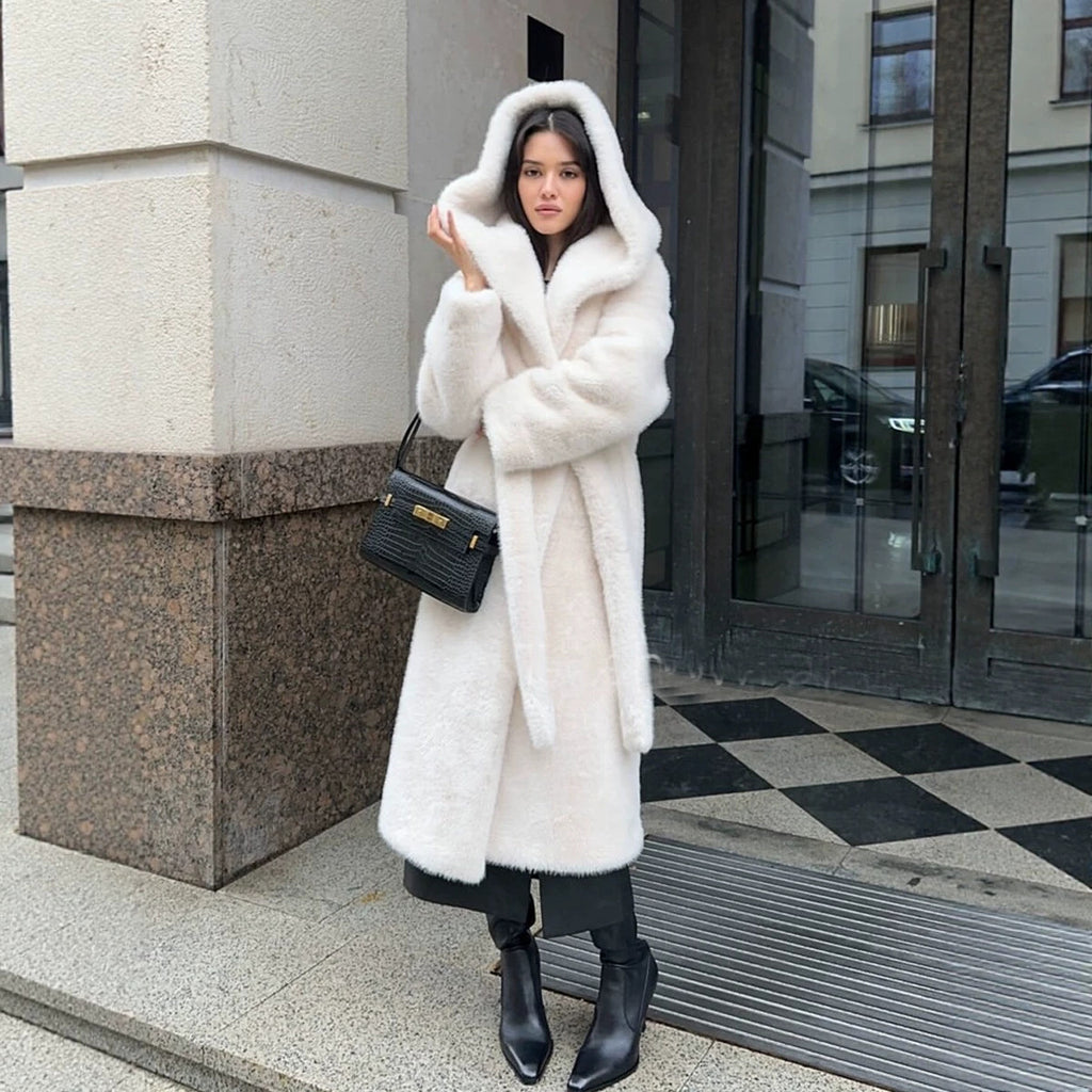 Women's Long Hooded Faux-Fur Coat