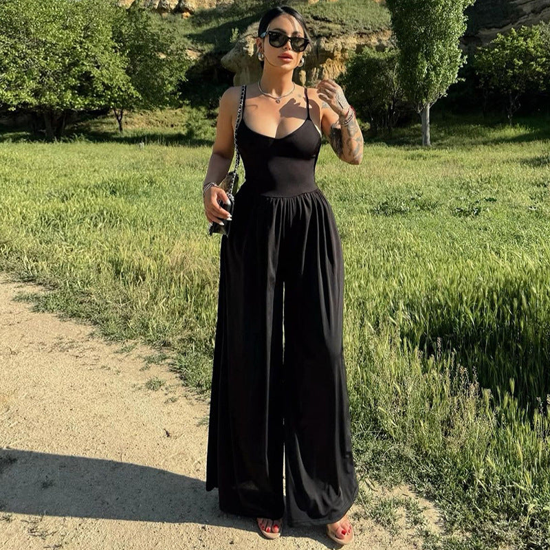 Women's Summer Sexy Backless Spaghetti Straps Loose Jumpsuit