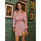 Women's Button-Front Satin Collared Mini Dress