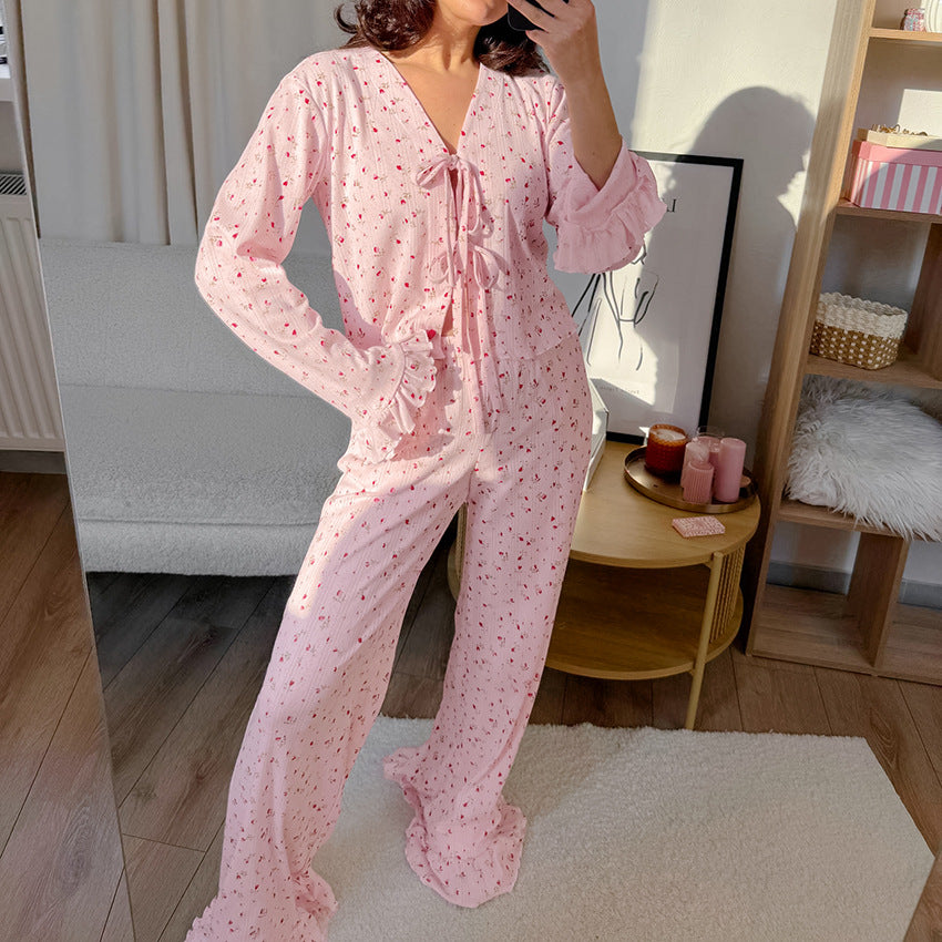 Women's Floral Lace-Up Pajama Set