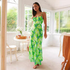 Women's Floral Print Backless Mid Length Dress
