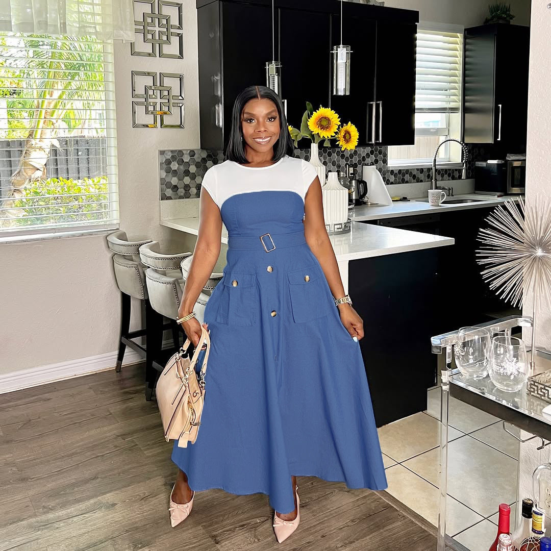 Women's Contrast Stitch Denim A Line Dress