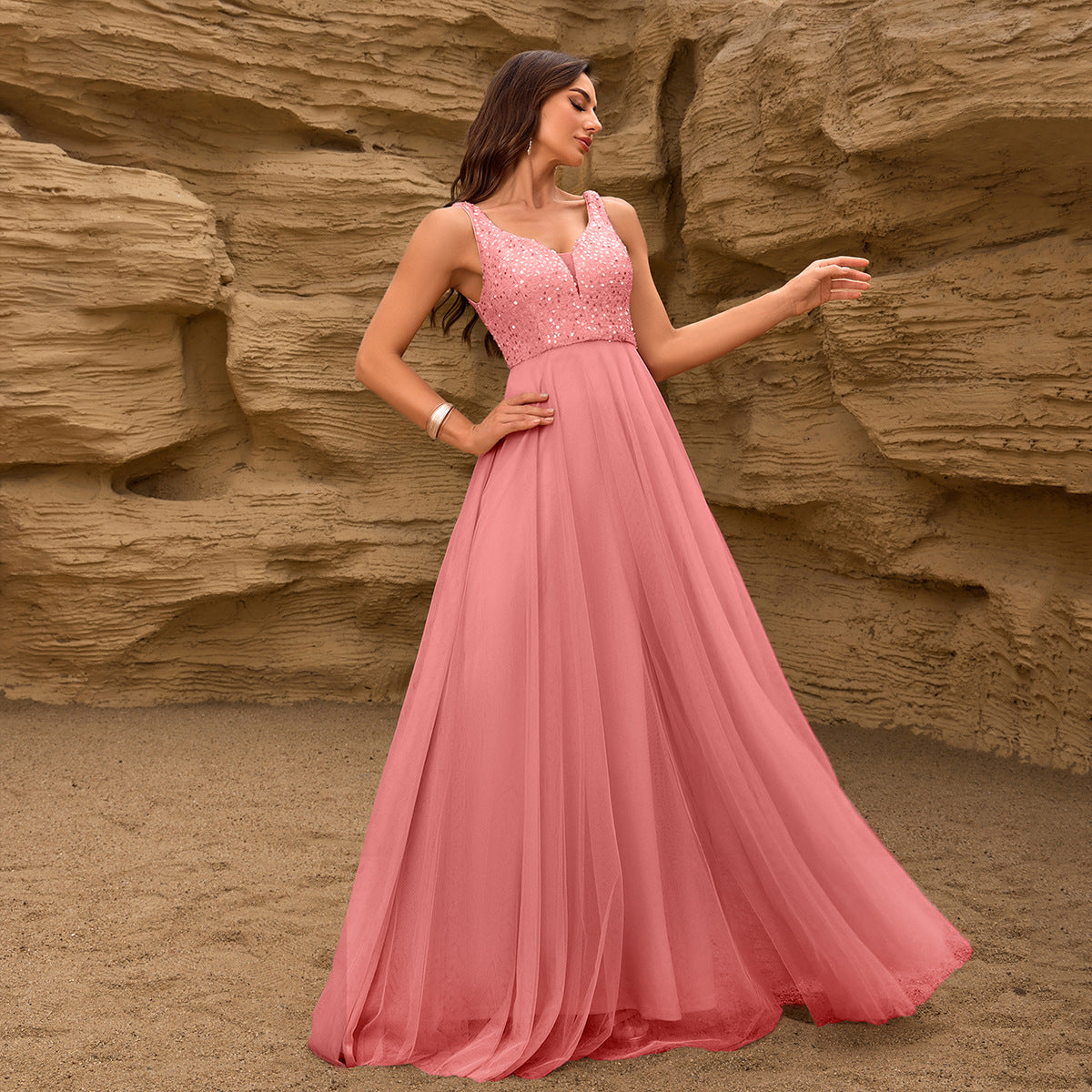 Women's Sequin Mesh Party Maxi Dress