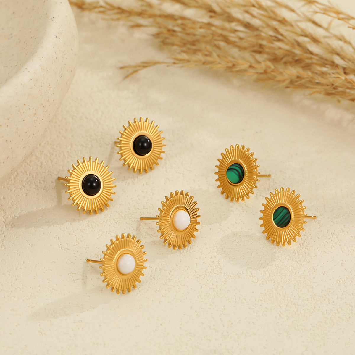 Natural Stone Sun Earrings