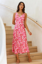 Women's Summer Sexy Backless Spaghetti Straps V-Neck Sleeveless Printed Slim Dress