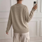 Women Faux Two Piece Half Open Button Knitted Sweater