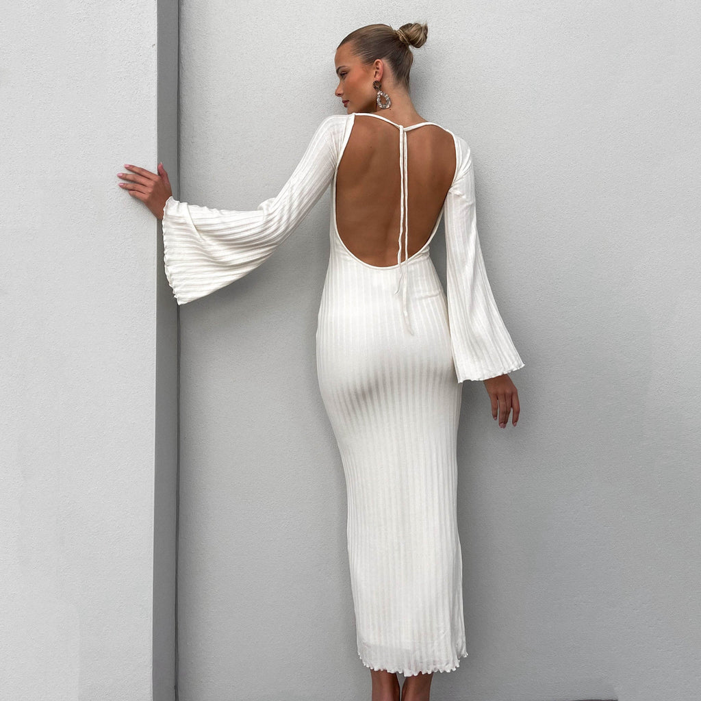 Collection Lace Backless Long Sleeves Trumpet Sleeve Dress
