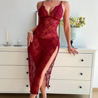 Women's Lace Dress Hollow Out Cutout Out Side Slit Sexy Backless Breathable Lightweight Backless