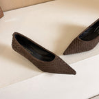 Women's Professional Low Heel Comfortable Shoes Woven Suede Pointed Slip On Shallow
