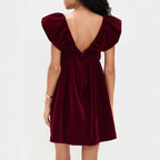 Velvet V-Neck Bow A-Line Mini Dress