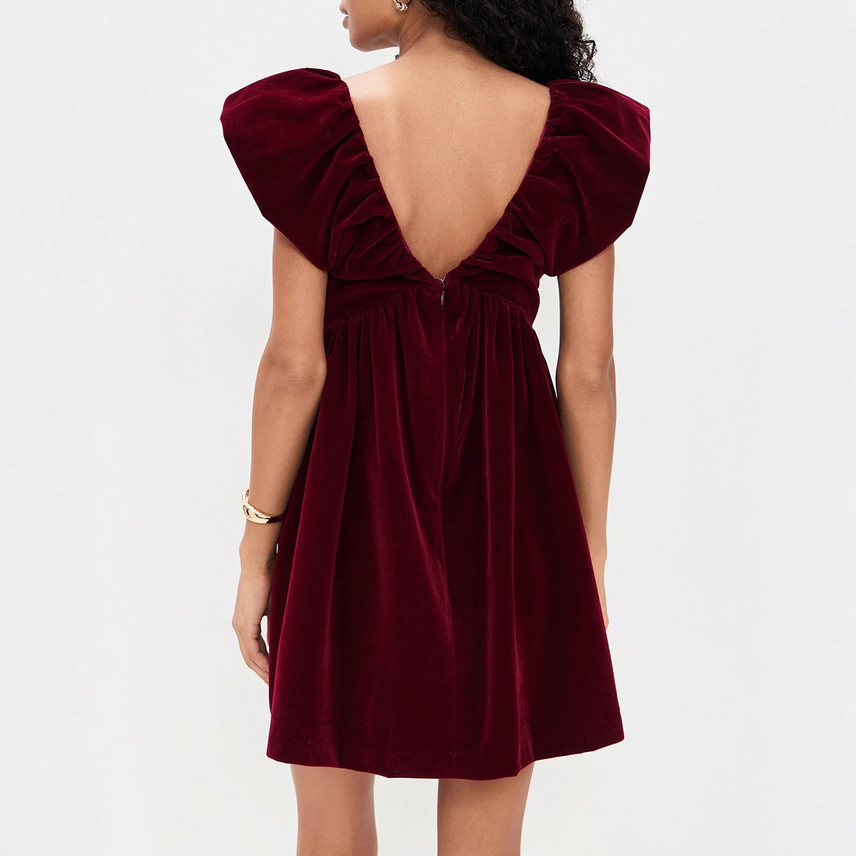 Velvet V-Neck Bow A-Line Mini Dress