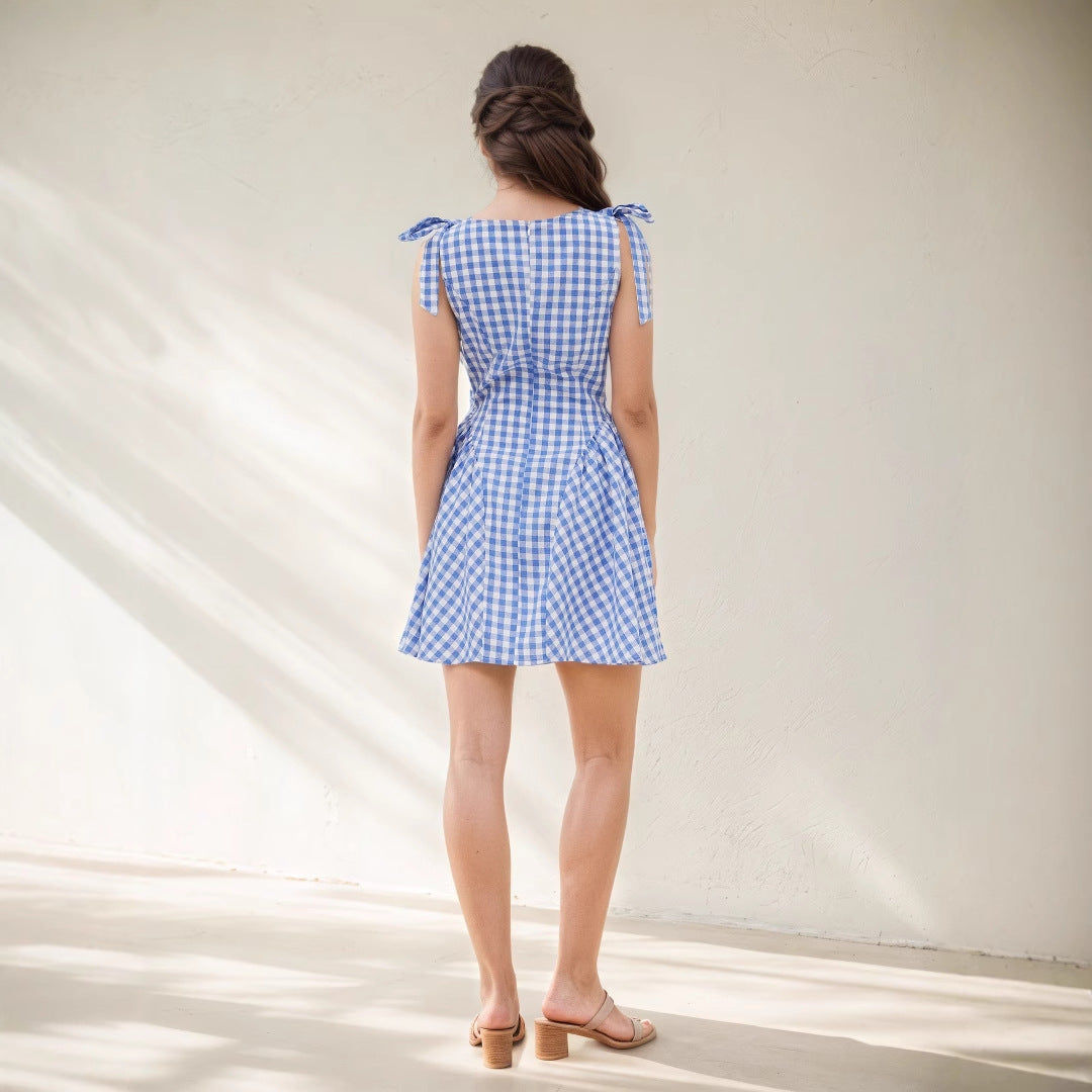 Women's Plaid Crew-Neck Mini Dress