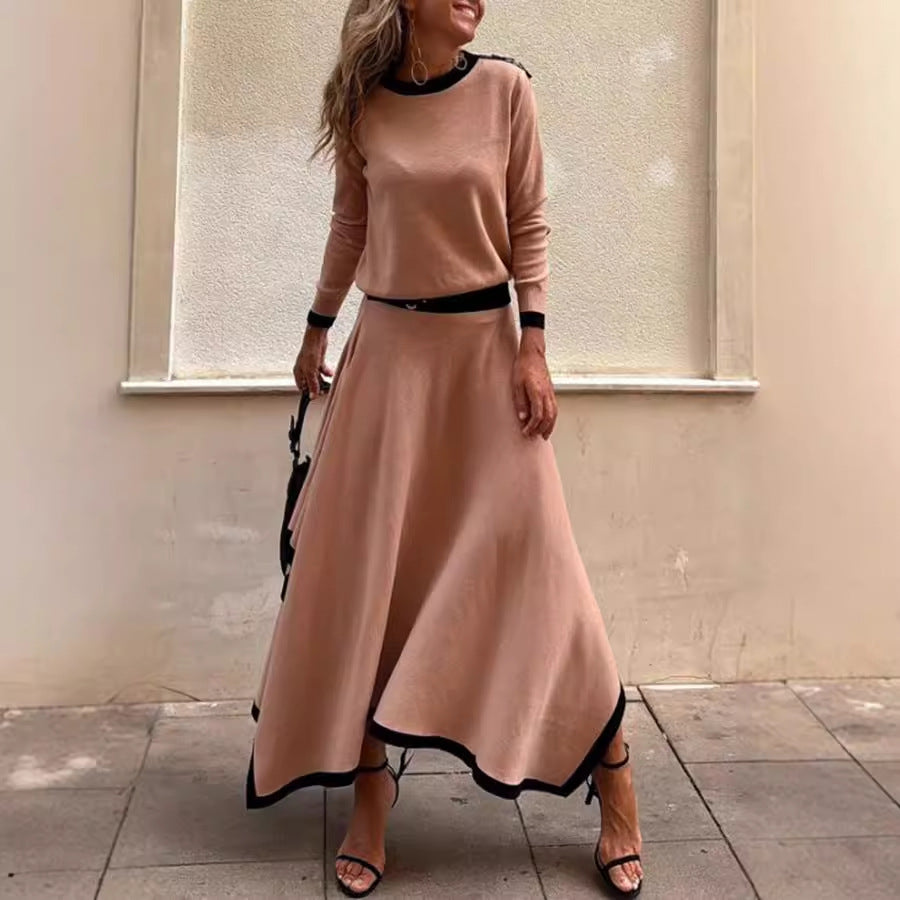 Women's Asymmetric Long-Sleeve Two-Piece Skirt Set