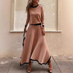 Women's Asymmetric Long-Sleeve Two-Piece Skirt Set