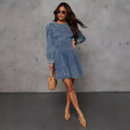 Patchwork Denim Long-Sleeve Dress