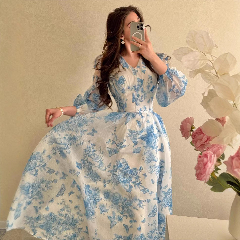 Summer High Waist French Long Large Hem Holiday Dress