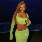Women's Casual Party T Beaded Shirt and Skirt Two-Piece Set