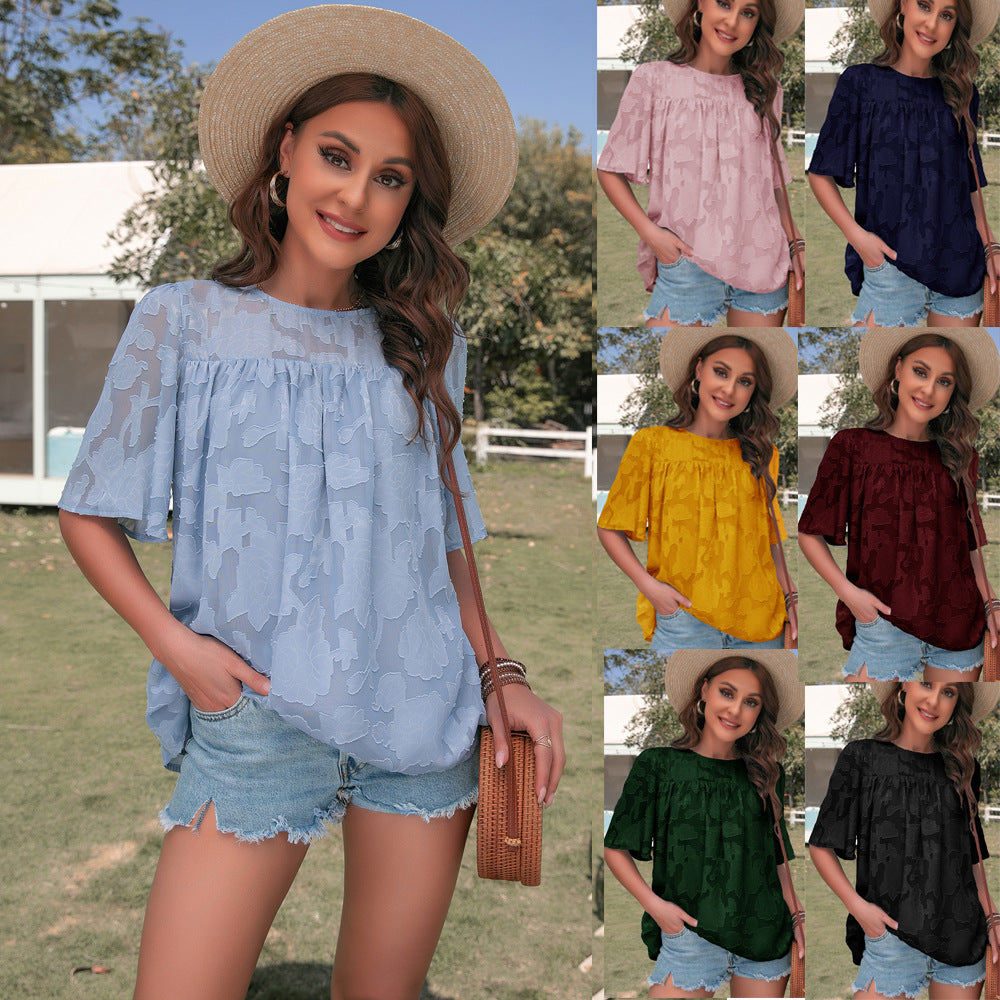 Lace Bell Sleeve Chiffon Top