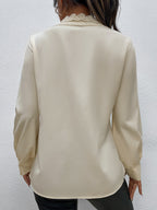 Women's Fall Women Clothing Simple Elegant Eyelash Lace Stitching V Neck Shirt Women