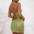 Women's Sequined Sheath Spaghetti Straps Coordinated Two-Piece Set