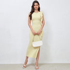 Women’s Side-Slit Ribbon-Shoulder Dress