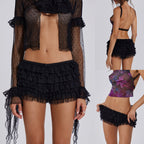 Beach Pants Ruffled Wave Solid Color Lolita Low Skirt
