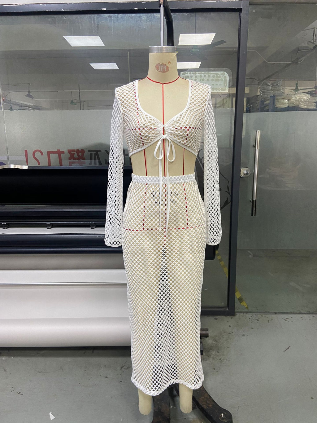 Women's Lace Knit Mesh Two-Piece Skirt Set