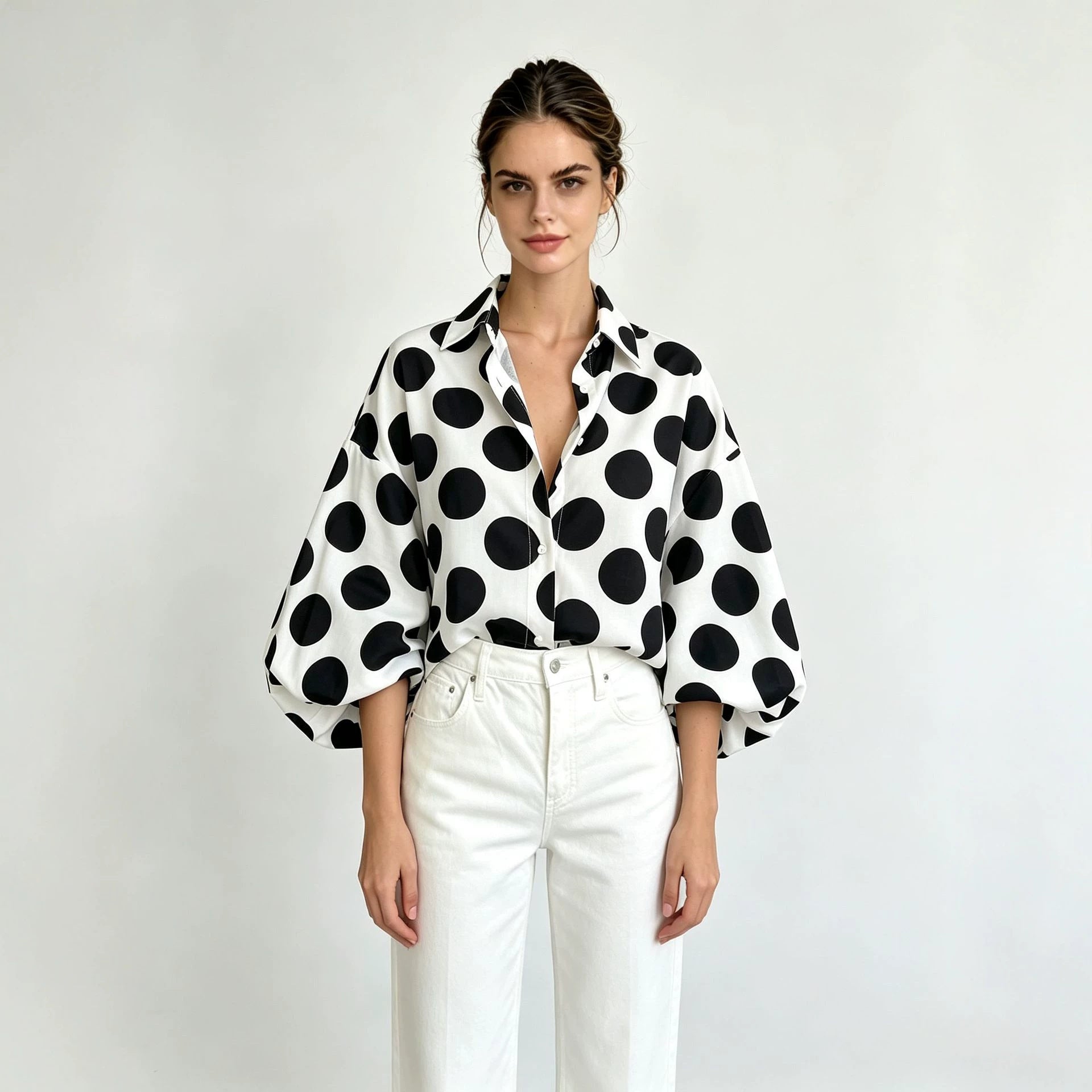 Women's Eaby Refined Stylish Polka Dot Large Sleeves Shirt