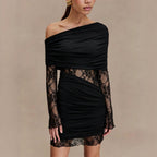 Women's Lace Patchwork One-Shoulder Mini Dress