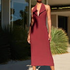 Women's Halter Backless Split A-Line Maxi Dress