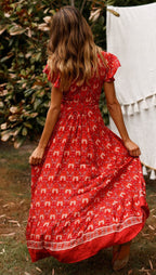 Floral V-Neck Ruffled Wrap Vacation Maxi Dress