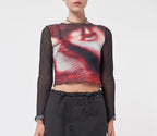 Women’s Red Abstract Graphic Slim Fit T Shirt