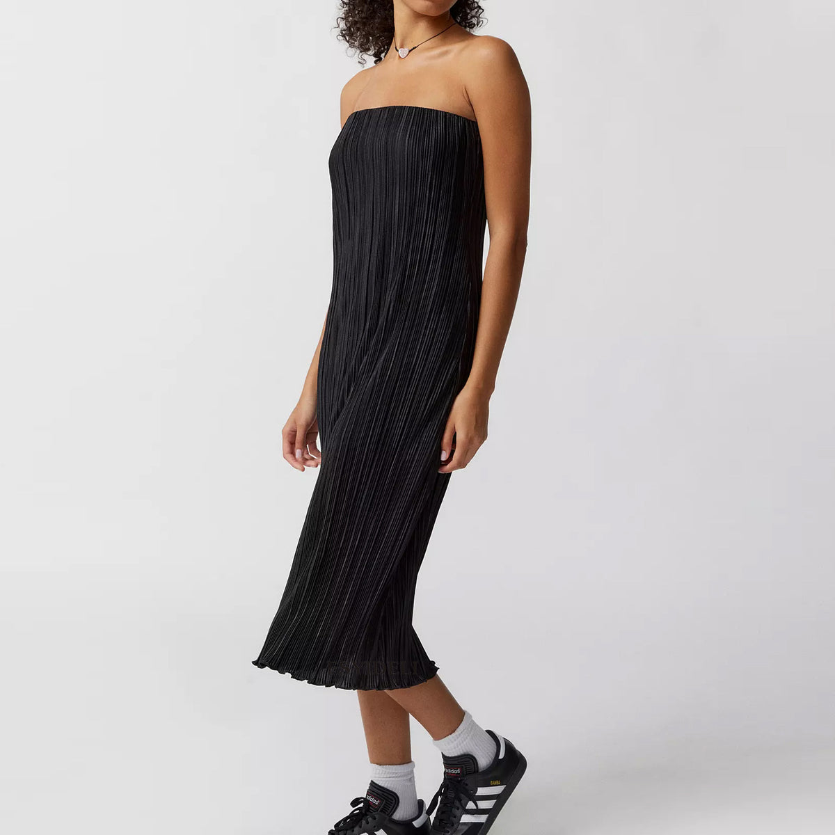 Strapless Pleated A-Line Midi Dress