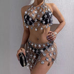 Women's Arrival Gem Chain Stitching Backless Halter Suspender Skirt Set