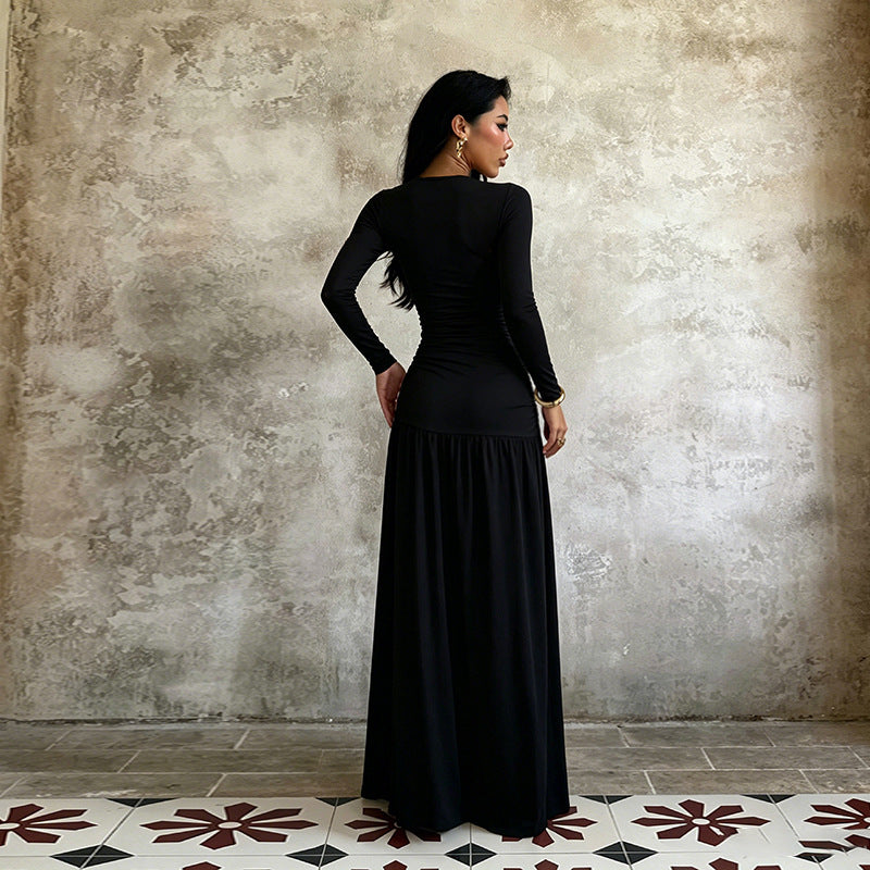 Women's Pleated Long Sleeve Dress